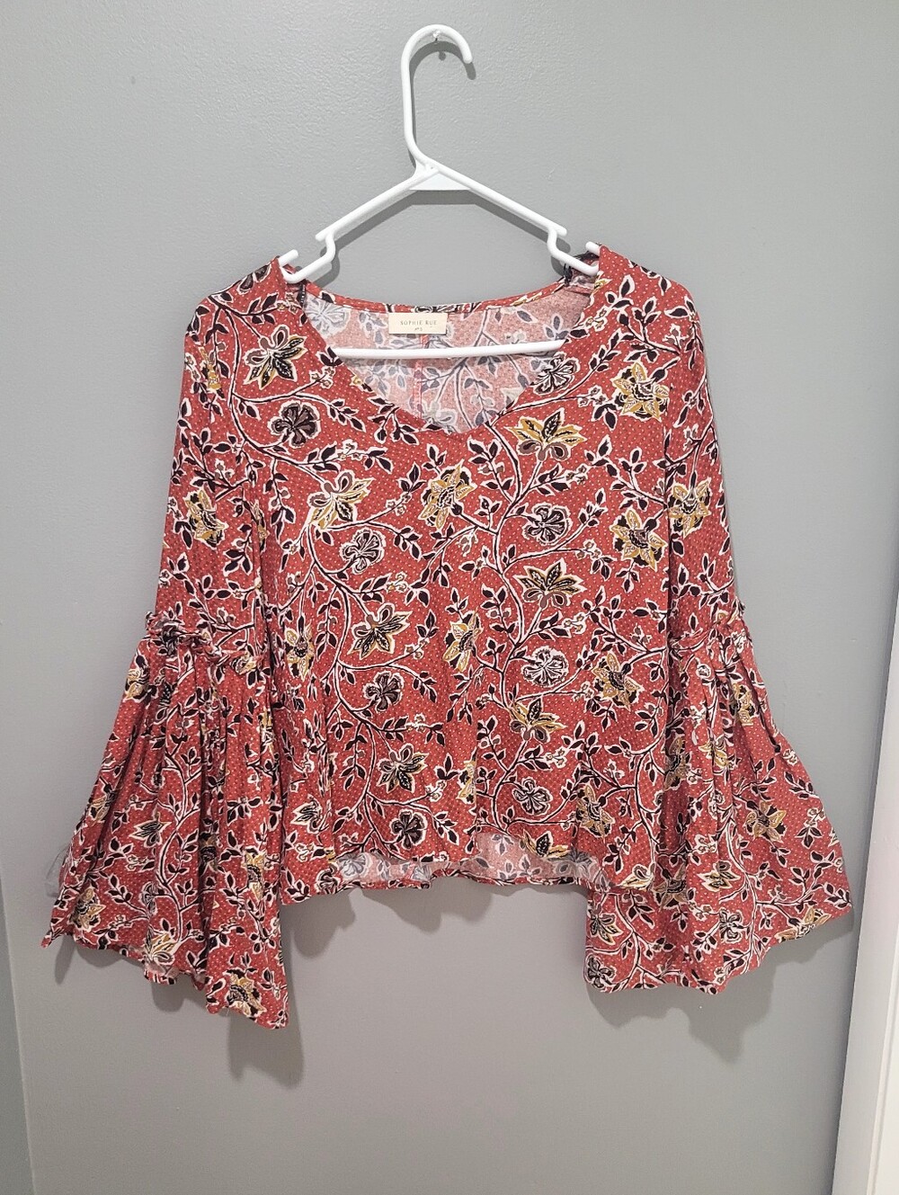 Sophie Rue Burnt Orange Floral Waterfall Sleeve Top Sz Sm